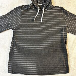 Marine Layer Pullover Hoodie Heather Gray White Striped Soft‎ Unstructured - XXL